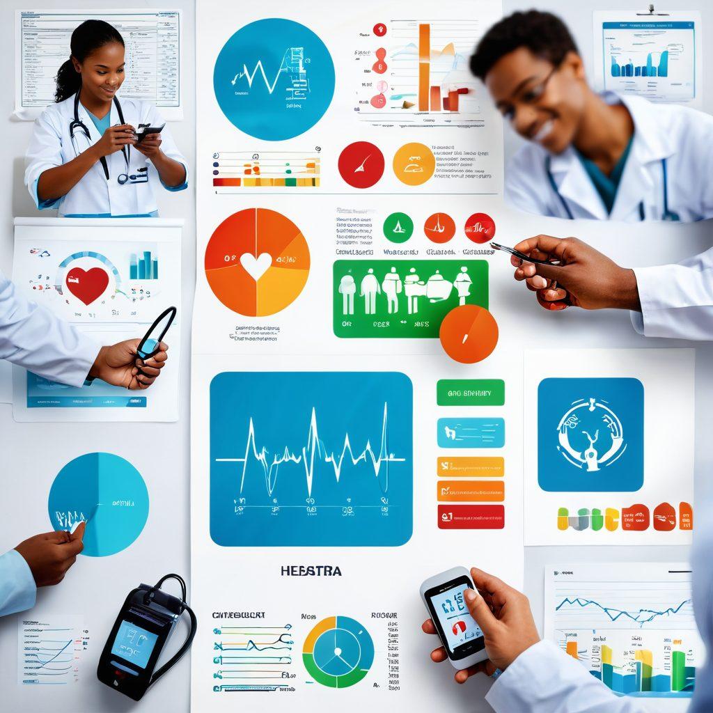 A dynamic composition featuring a diverse group of people engaged in different diagnostic tests, such as blood pressure monitoring, cholesterol checks, and genetic testing. Integrate vibrant visuals of medical equipment and health charts to emphasize the importance of preventative health. The background should showcase a bright, optimistic environment, symbolizing health and wellness, with icons representing various health indicators floating around. super-realistic. vibrant colors. white background.